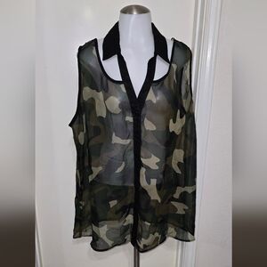Camouflage Sheer Sleeveless Top